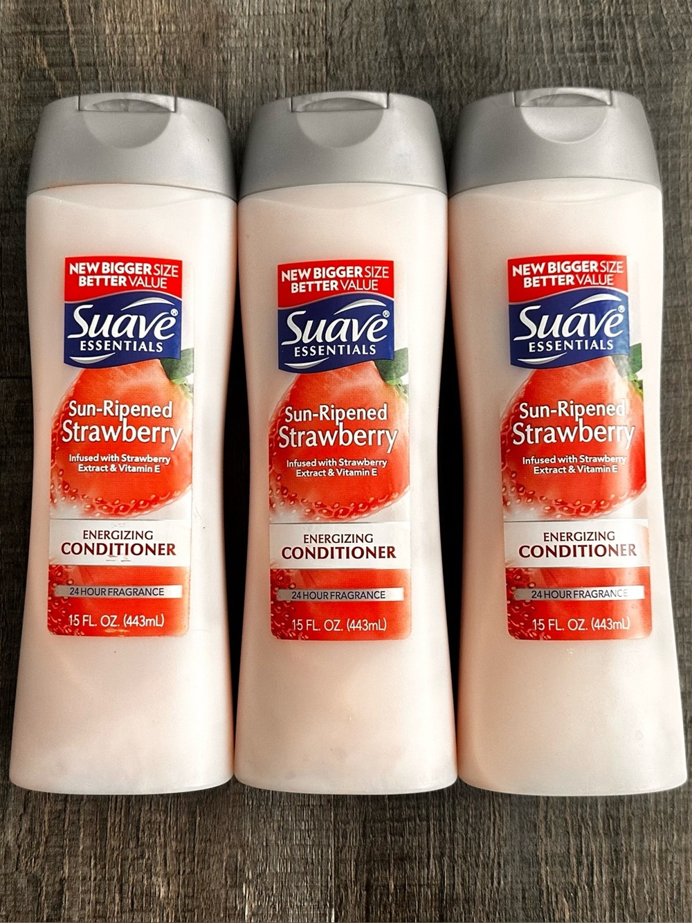 New Set of 3 Suave Essentials Sun-Ripened Strawberry Energizing Conditioner